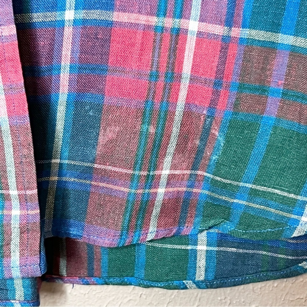 Tommy Hilfiger Mens L Multicolor Plaid Short Sleeve Button Up Shirt 100% Linen - Picture 7 of 9